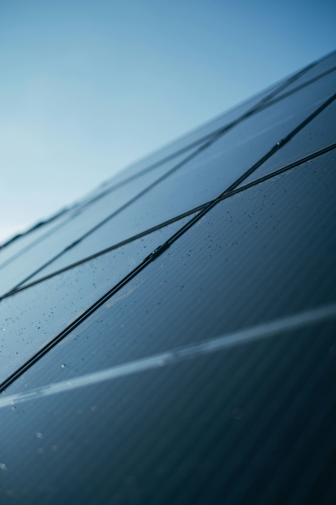 Solar panels with rain drops
